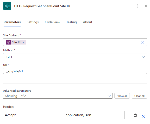 PA Workflow Delete SP Site HTTP Request Get Site ID